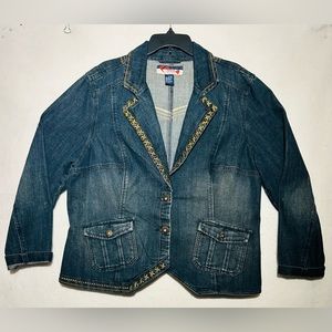 Mwah Jeans Womens Sz 18/20 W Denim 2 Button Blazer Jacket W/ 2 Pockets